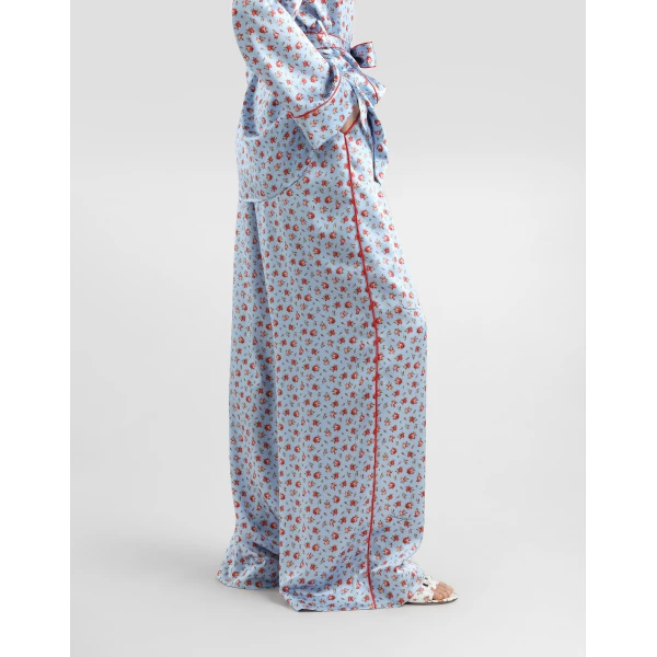 Dolce & Gabbana Small rose-print wide silk trousers, view 5