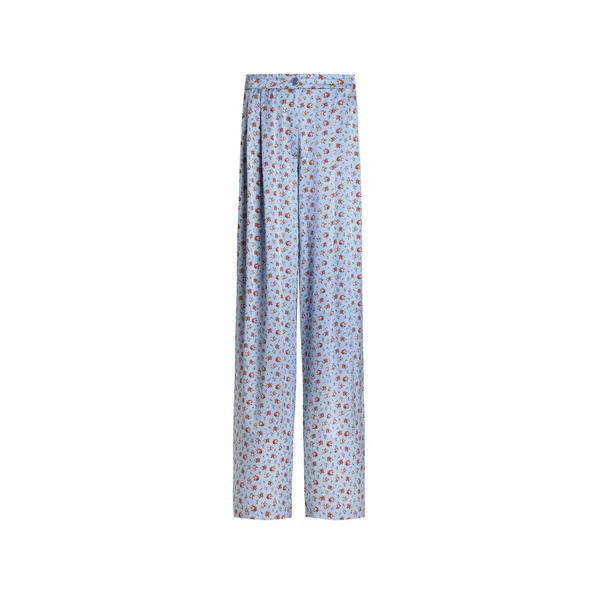 Small rose-print wide silk trousers