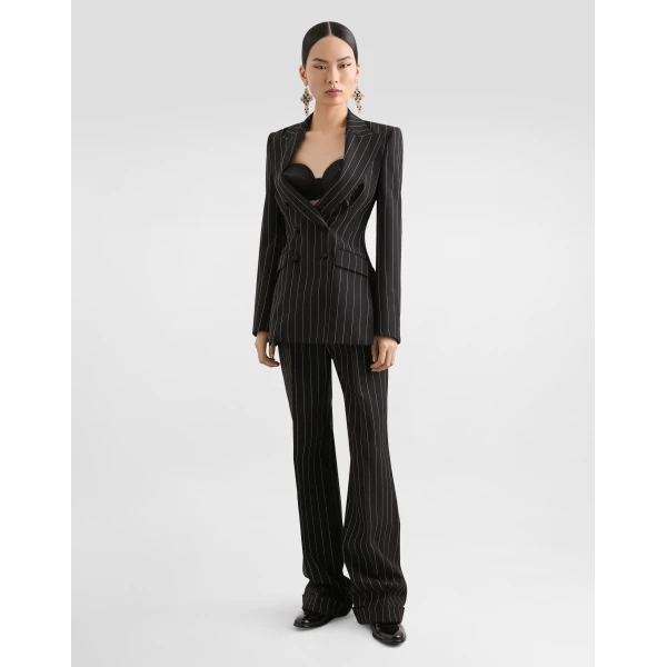 Dolce & Gabbana Straight-leg pinstripe wool pants with turn-ups, view 2