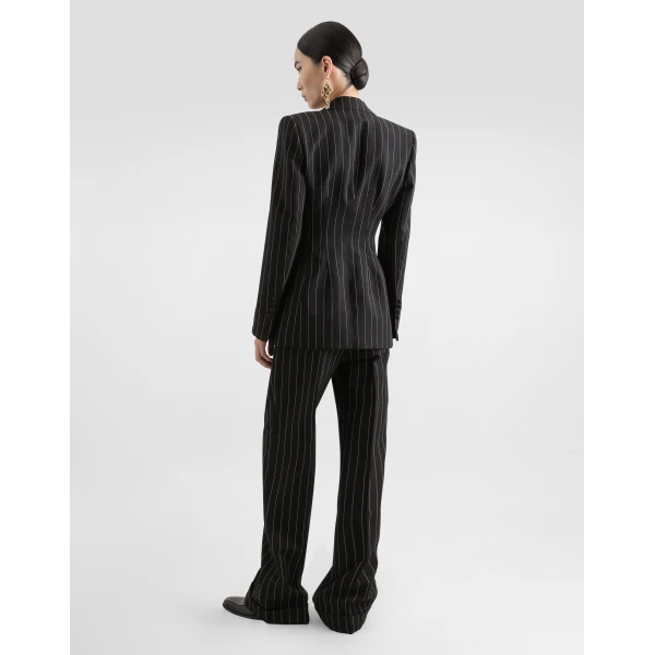 Dolce & Gabbana Straight-leg pinstripe wool pants with turn-ups, view 3