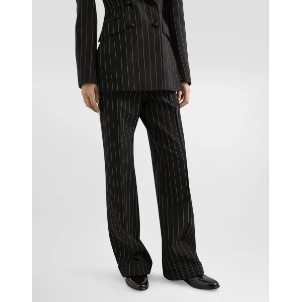 Dolce & Gabbana Straight-leg pinstripe wool pants with turn-ups, view 5