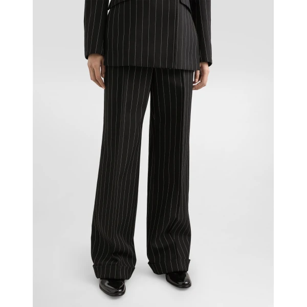 Dolce & Gabbana Straight-leg pinstripe wool pants with turn-ups, view 6