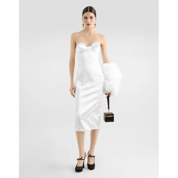 Dolce & Gabbana Strapless satin dress with corset details, view 2