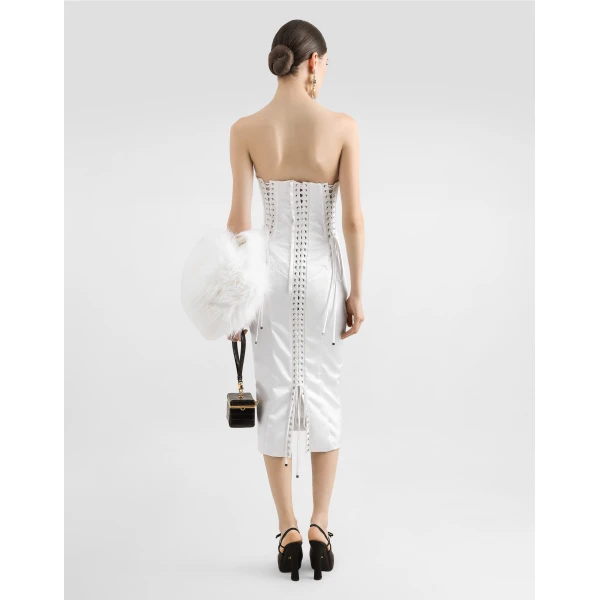 Dolce & Gabbana Strapless satin dress with corset details, view 3