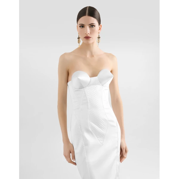Dolce & Gabbana Strapless satin dress with corset details, view 4