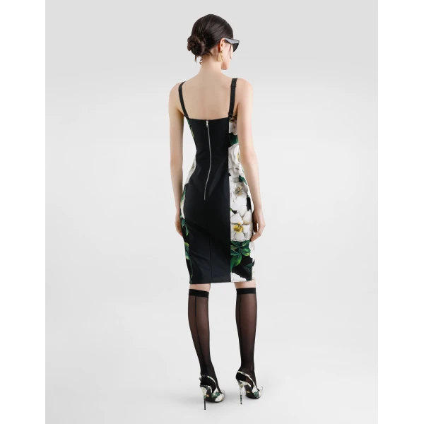Dolce & Gabbana Stretch marquisette midi dress with gardenia print, view 3