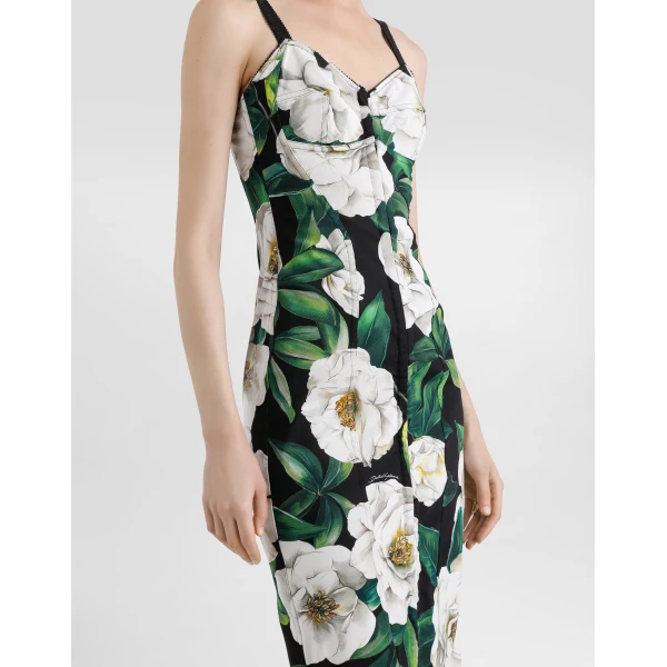 Dolce & Gabbana Stretch marquisette midi dress with gardenia print, view 5