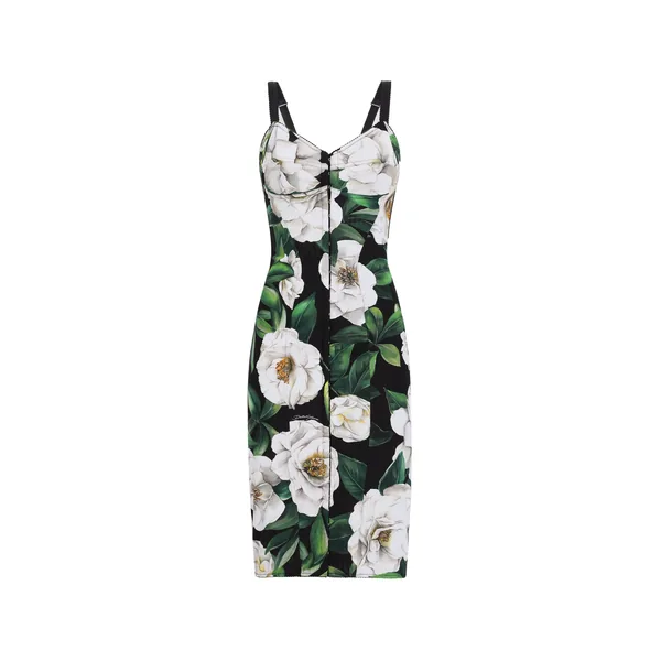 Dolce & Gabbana Stretch marquisette midi dress with gardenia print