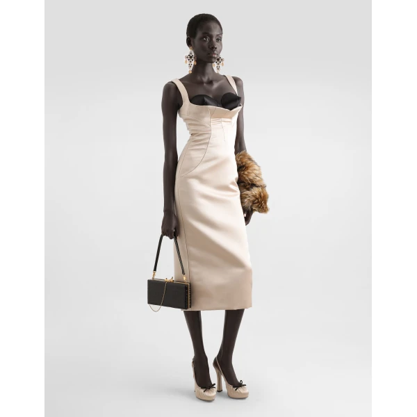 Dolce & Gabbana Stretch satin calf-length sheath dress, view 2