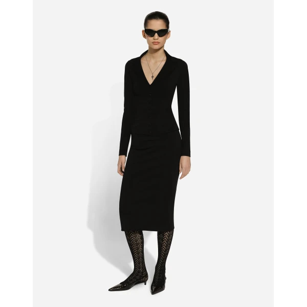 Dolce & Gabbana Stretch viscose knit pencil skirt with DG logo, view 2
