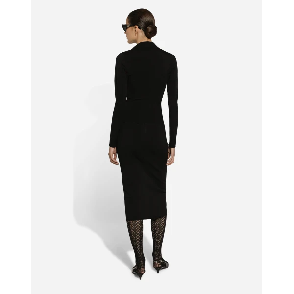 Dolce & Gabbana Stretch viscose knit pencil skirt with DG logo, view 3