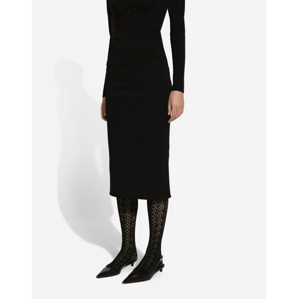 Dolce & Gabbana Stretch viscose knit pencil skirt with DG logo, view 4
