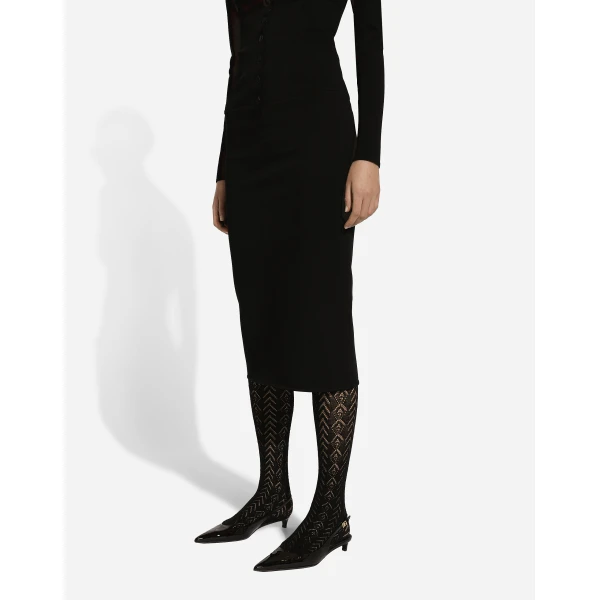 Dolce & Gabbana Stretch viscose knit pencil skirt with DG logo, view 5