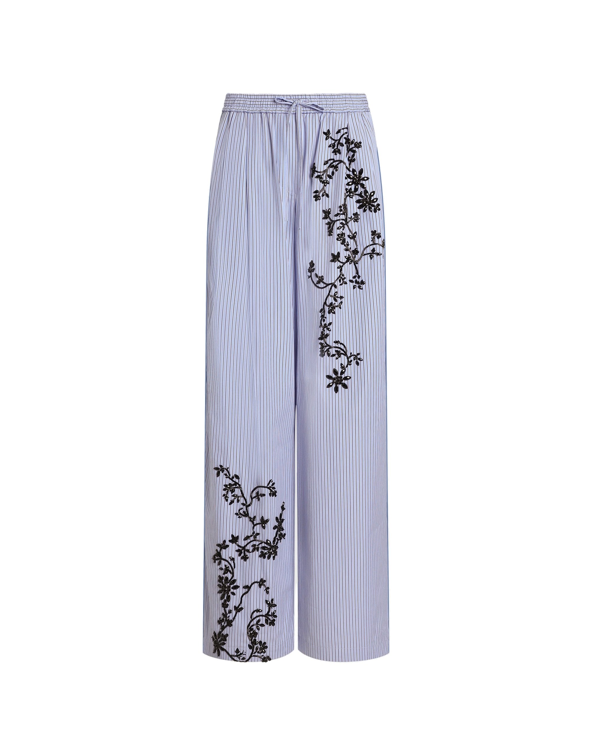 Dolce & Gabbana Striped poplin trousers with flowers embroidery