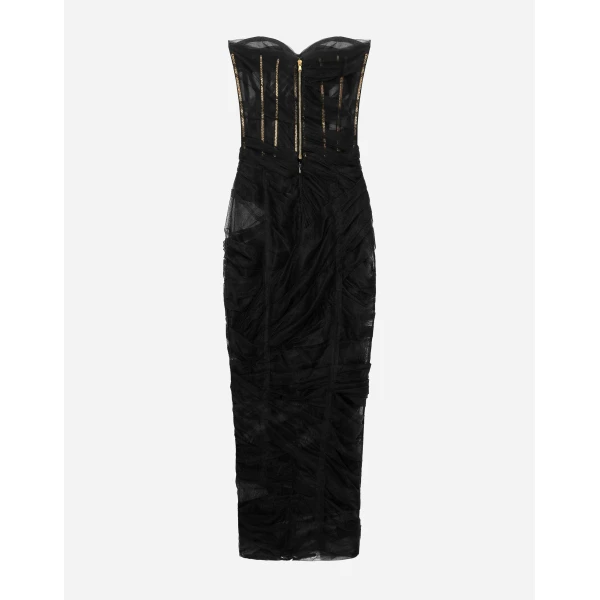 Dolce & Gabbana Tulle calf-length corset dress with draping, view 2
