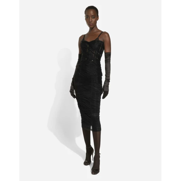 Dolce & Gabbana Tulle calf-length corset dress with draping, view 3