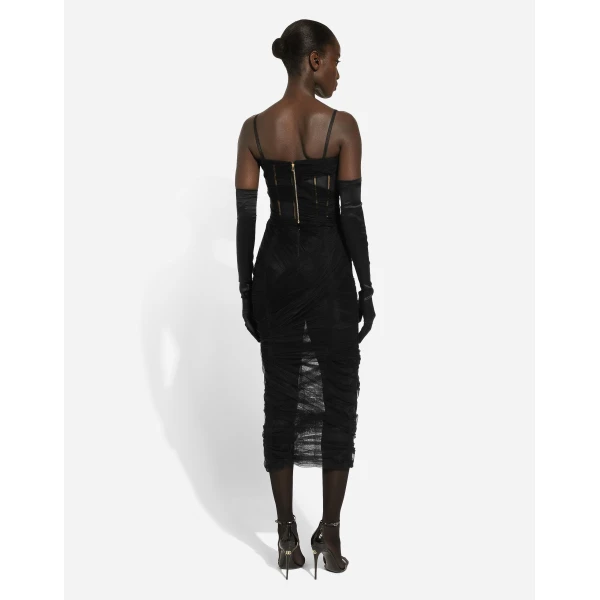 Dolce & Gabbana Tulle calf-length corset dress with draping, view 4