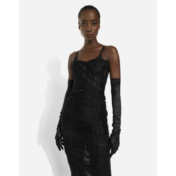 Dolce & Gabbana Tulle calf-length corset dress with draping, view 5