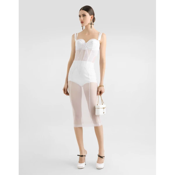 Dolce & Gabbana Tulle calf-length dress with corset details, view 2