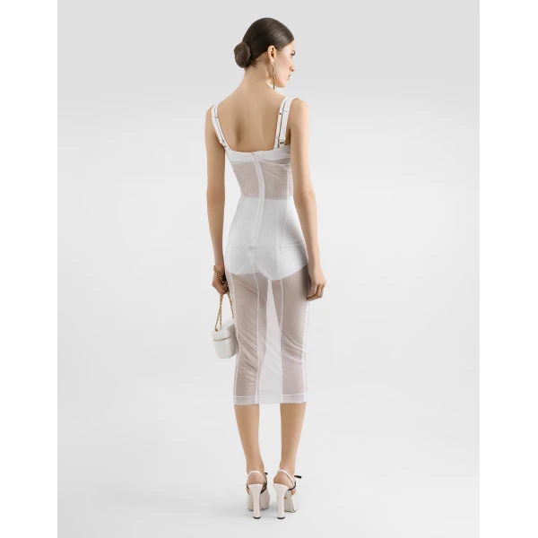 Dolce & Gabbana Tulle calf-length dress with corset details, view 3