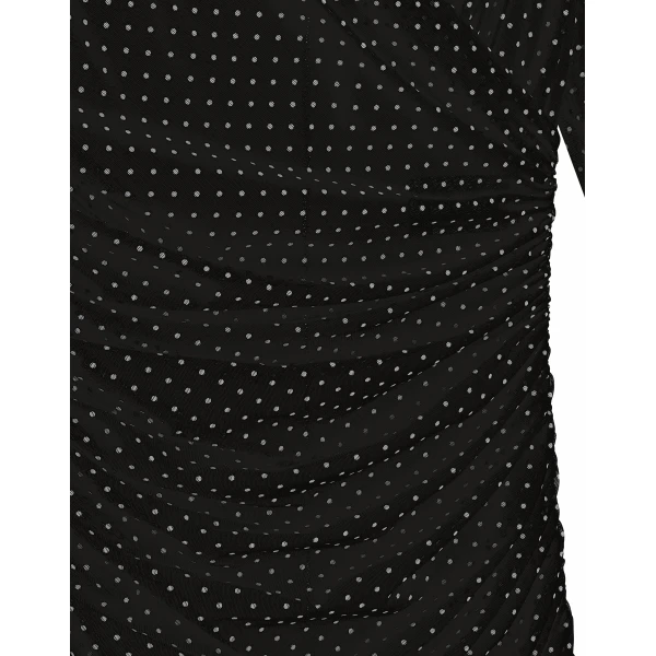 Dolce & Gabbana Tulle calf-length dress with draping and polka-dot print, view 5