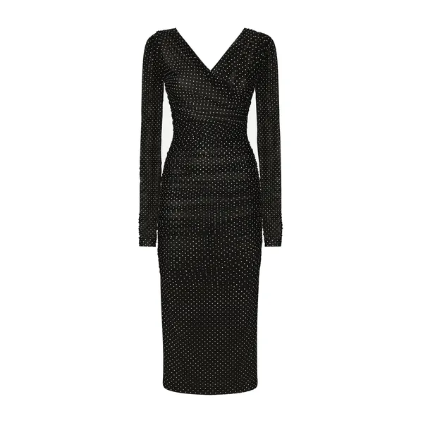 Dolce & Gabbana Tulle calf-length dress with draping and polka-dot print