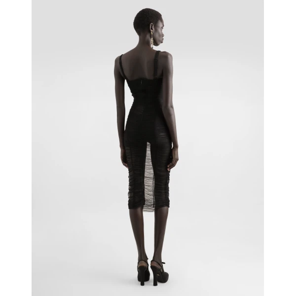 Dolce & Gabbana Tulle calf-length dress with draping, view 3
