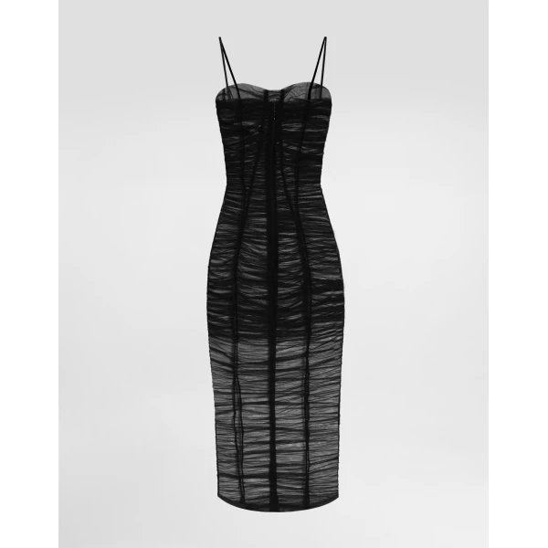 Dolce & Gabbana Tulle calf-length dress with draping, view 5