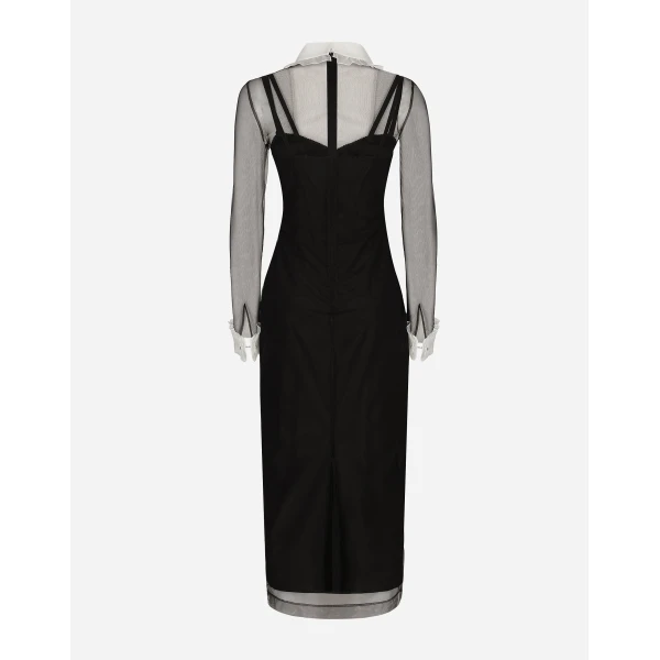 Dolce & Gabbana Tulle calf-length dress with organza shirt front, view 2