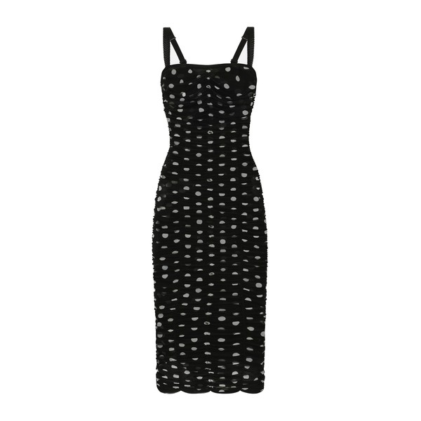 Dolce & Gabbana Tulle calf-length sheath dress with draping and polka-dot print