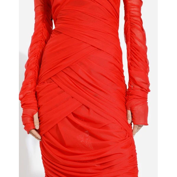 Dolce & Gabbana Tulle draped calf-length dress, view 6