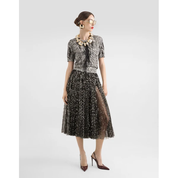 Dolce & Gabbana Tulle midi circle skirt with micro-sequin embroidery, view 2