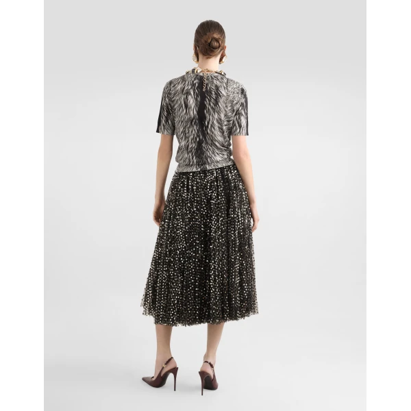 Dolce & Gabbana Tulle midi circle skirt with micro-sequin embroidery, view 3