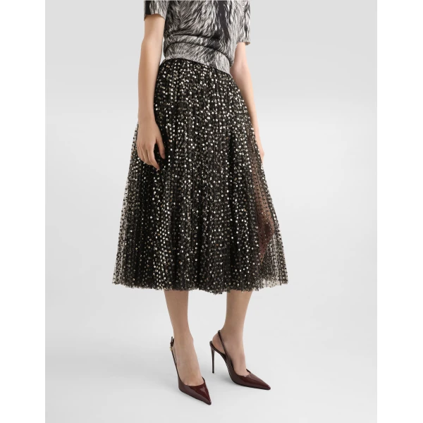 Dolce & Gabbana Tulle midi circle skirt with micro-sequin embroidery, view 4