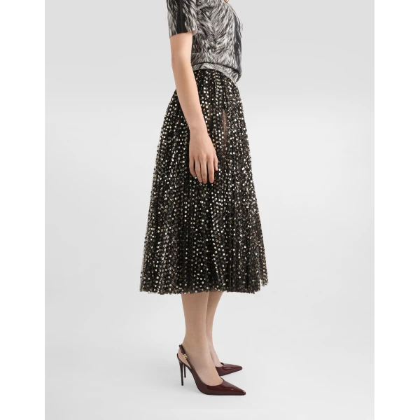 Dolce & Gabbana Tulle midi circle skirt with micro-sequin embroidery, view 5