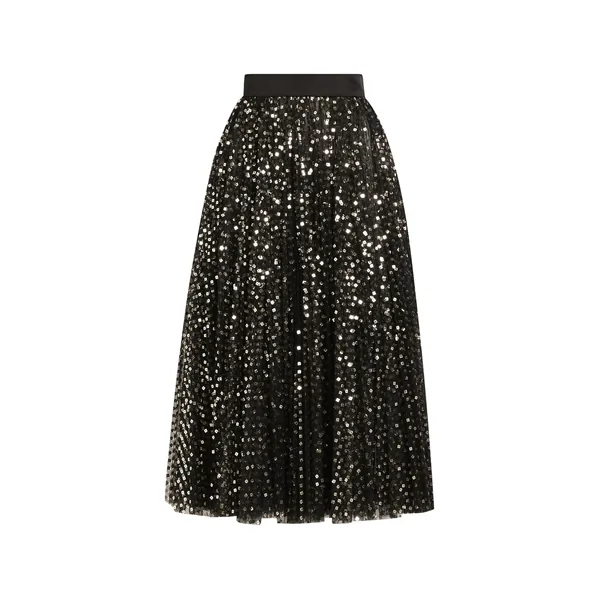 Tulle midi circle skirt with micro-sequin embroidery