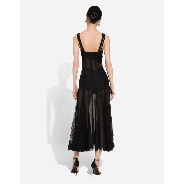 Dolce & Gabbana Tulle midi slip dress with lace inserts, view 3