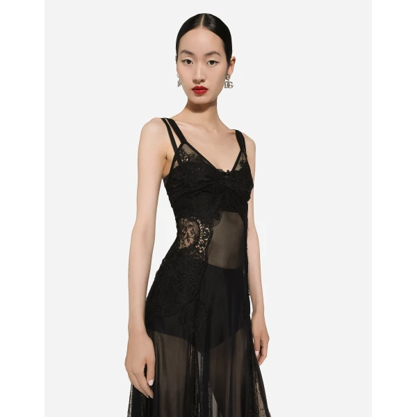 Dolce & Gabbana Tulle midi slip dress with lace inserts, view 4