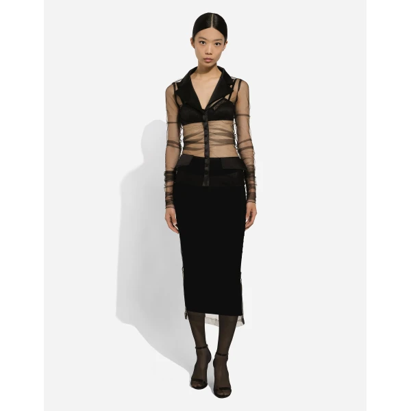 Dolce & Gabbana Tulle pencil skirt with slit, view 3