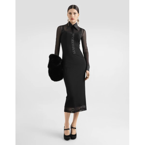 Dolce & Gabbana Tulle shirt dress with satin details, view 2