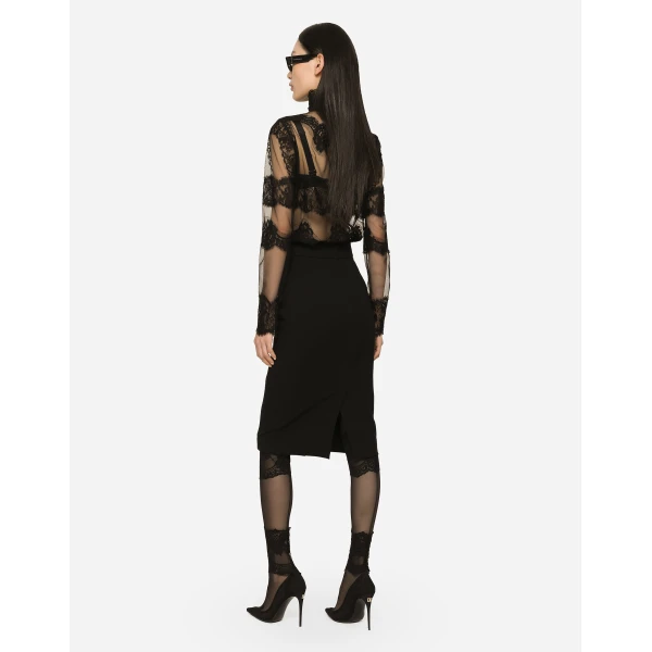 Dolce & Gabbana Tulle turtle-neck top with lace inserts, view 3
