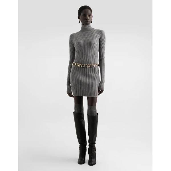 Dolce & Gabbana Turtleneck long dress in wool, view 2