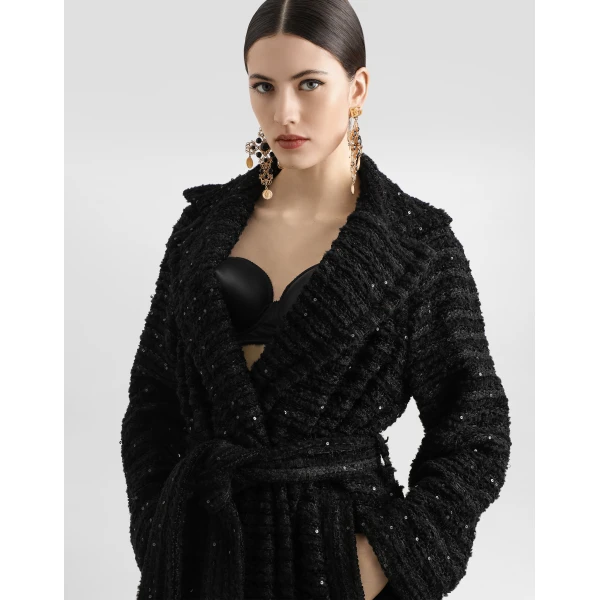 Dolce & Gabbana Tweed coat with micro-sequin embellishment, view 4