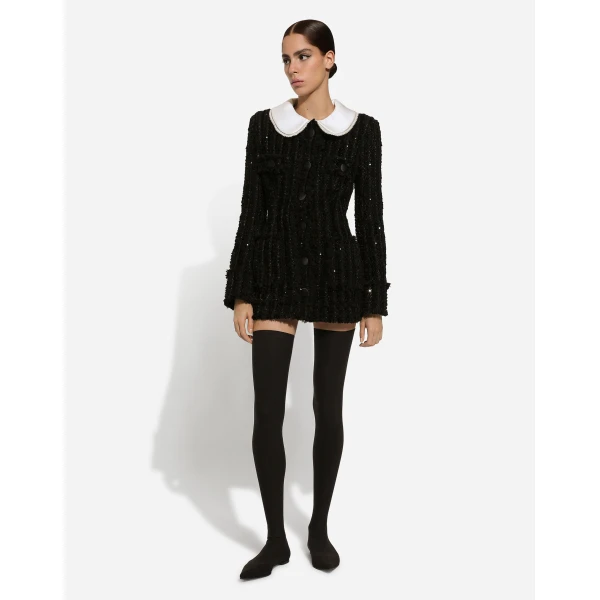 Dolce & Gabbana Tweed jacket with micro-sequin embellishment and satin collar, view 3