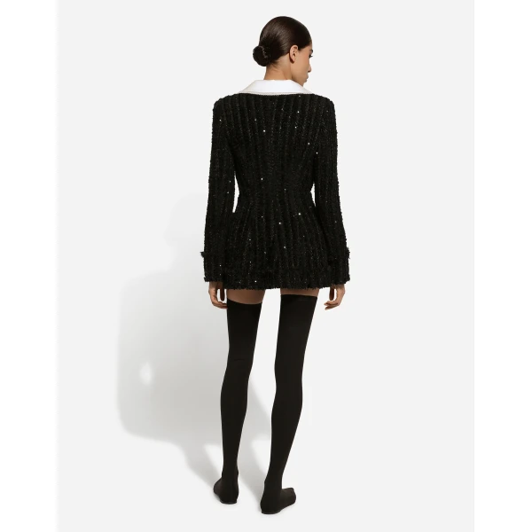 Dolce & Gabbana Tweed jacket with micro-sequin embellishment and satin collar, view 4