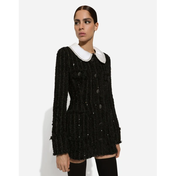 Dolce & Gabbana Tweed jacket with micro-sequin embellishment and satin collar, view 5