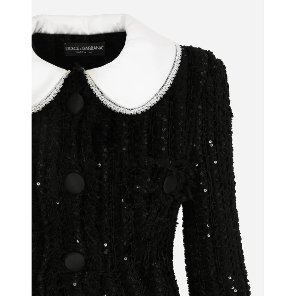 Dolce & Gabbana Tweed jacket with micro-sequin embellishment and satin collar, view 6