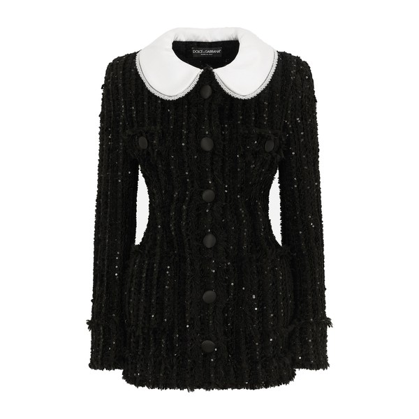 Dolce & Gabbana Tweed jacket with micro-sequin embellishment and satin collar