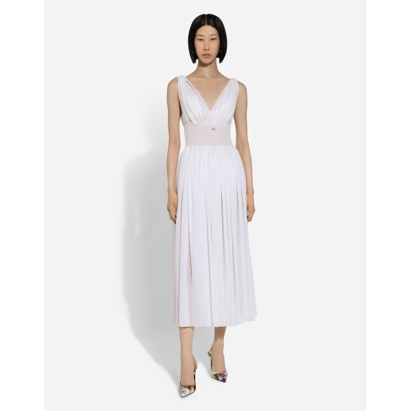 Dolce & Gabbana V-neck midi dress in silk georgette, view 2