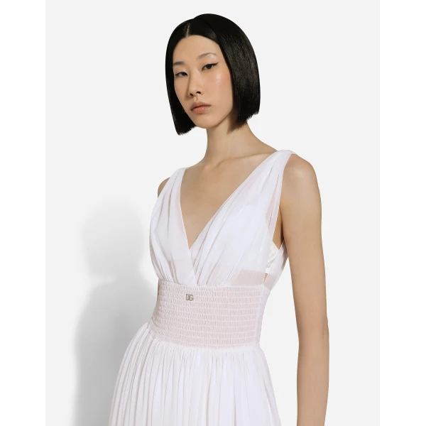 Dolce & Gabbana V-neck midi dress in silk georgette, view 4